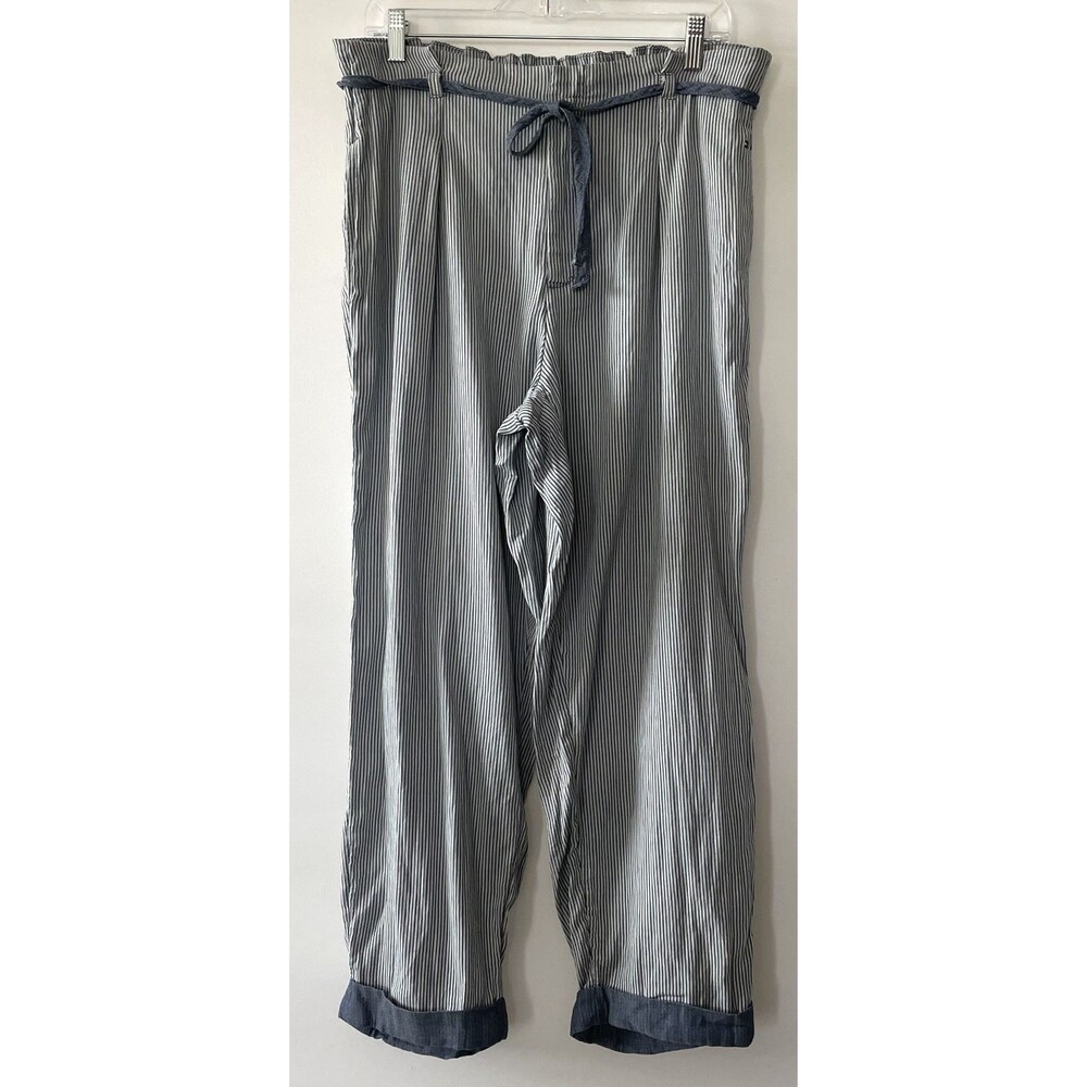 Tommy Hilfiger Womens Striped Wide Leg Pants Blue White Cotton Size 12